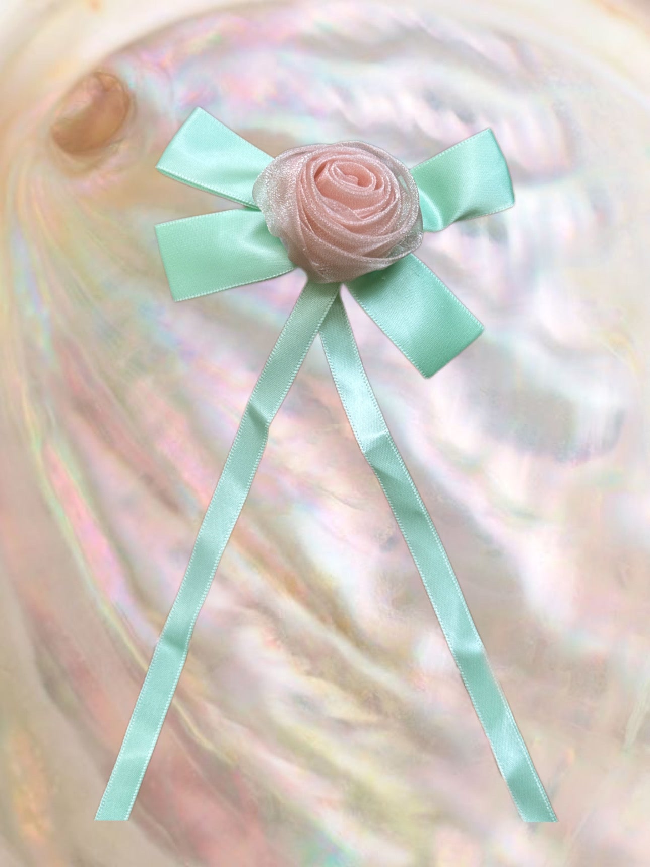 GREEN/PINK ROSE BOW